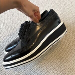 Prada Black Platform Brogue Loafers